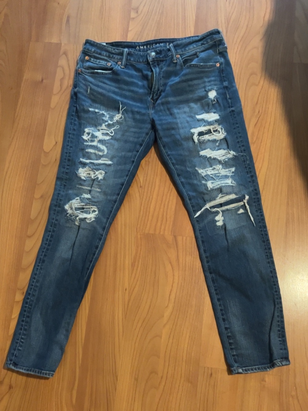 American Eagle Outfitters AirFlexDistressed Dark Blue Athletic Skinny Jeans